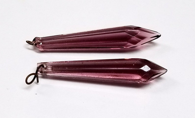 Antique Tiny Amethyst Purple Chandelier Crystal Spear Prisms Set of Two Small Chandelier Crystals 1.5 Jewelry Crafts Wind Chimes Suncatcher