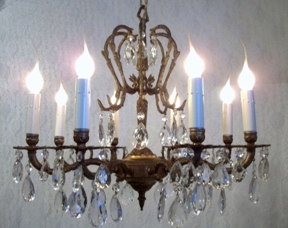 Crystal Chandelier Ornate Brass Eight Arm Spanish Image 0