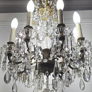 Antique Baccarat Style French Ornate Brass and Lush Crystal Chandelier
