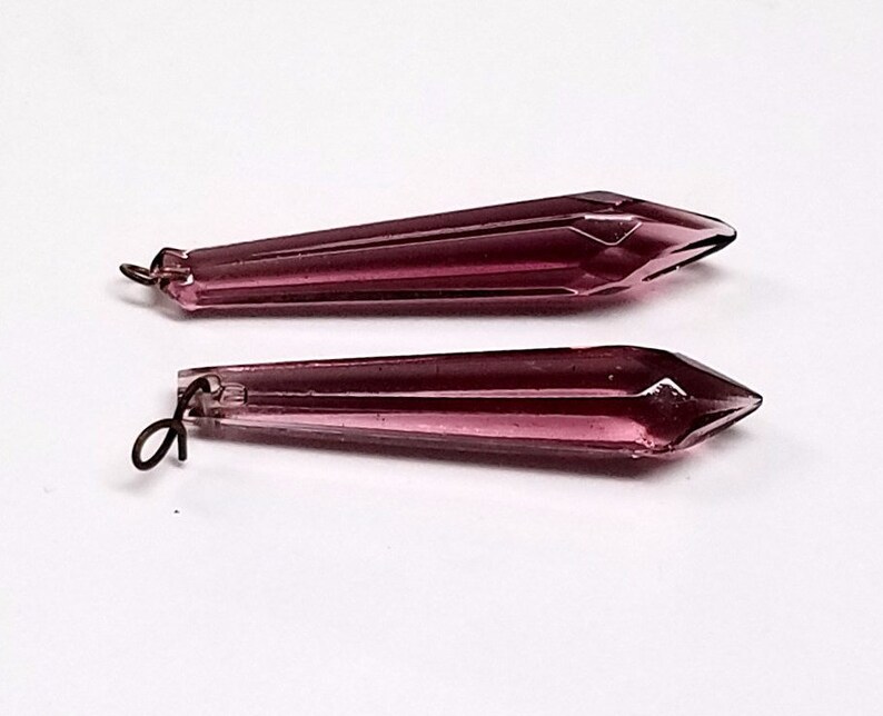 Antique Tiny Amethyst Purple Chandelier Crystal Spear Prisms Set of Two Small Chandelier Crystals 1.5 Jewelry Crafts Wind Chimes Suncatcher
