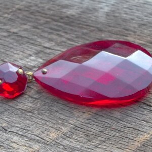 Vintage 2" Ruby Red Chandelier Crystal Teardrop With Diamond Facets