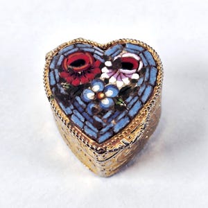 Heart Shaped Micro Mosaic Flower Pill Box from Italy