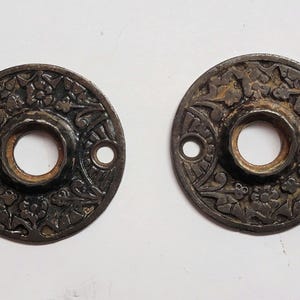 Nickel Plated Cast Iron Eastlake Door  Knob  Rosette Pair With Floral Pattern