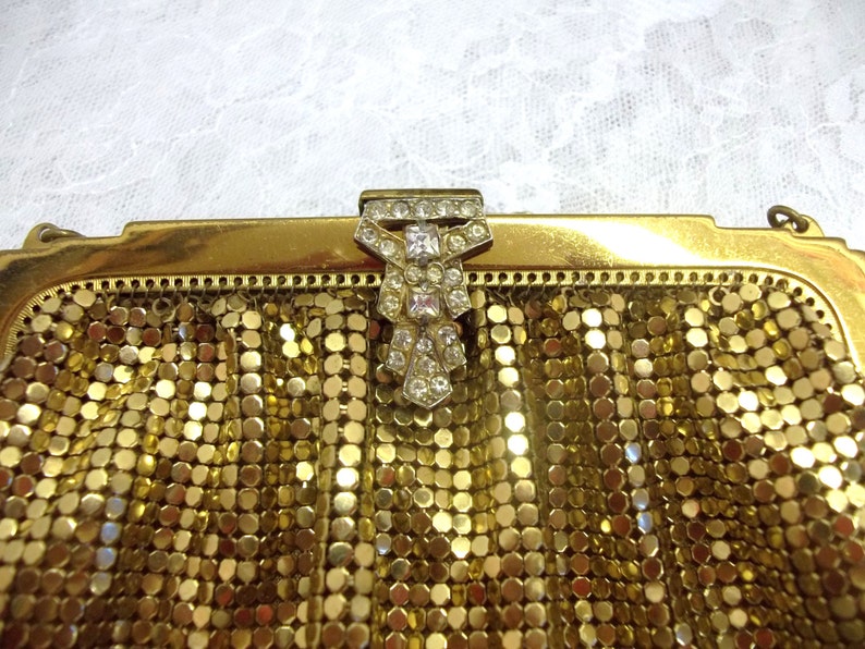 Whiting and Davis Gold Metal Mesh Purse With Rhinestone Clasp - Etsy
