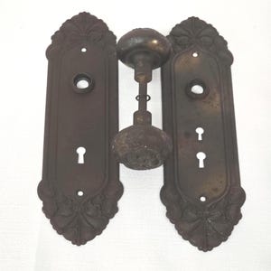 Large Rustic Victorian Art Nouveau Entry Doorknob and Backplate Set