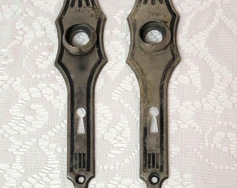Art Deco Silver with Black Door Plate Pair