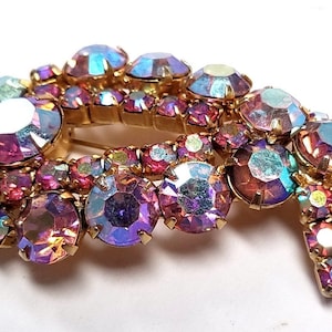 Large Aurora Borealis Pink Rhinestone Brooch