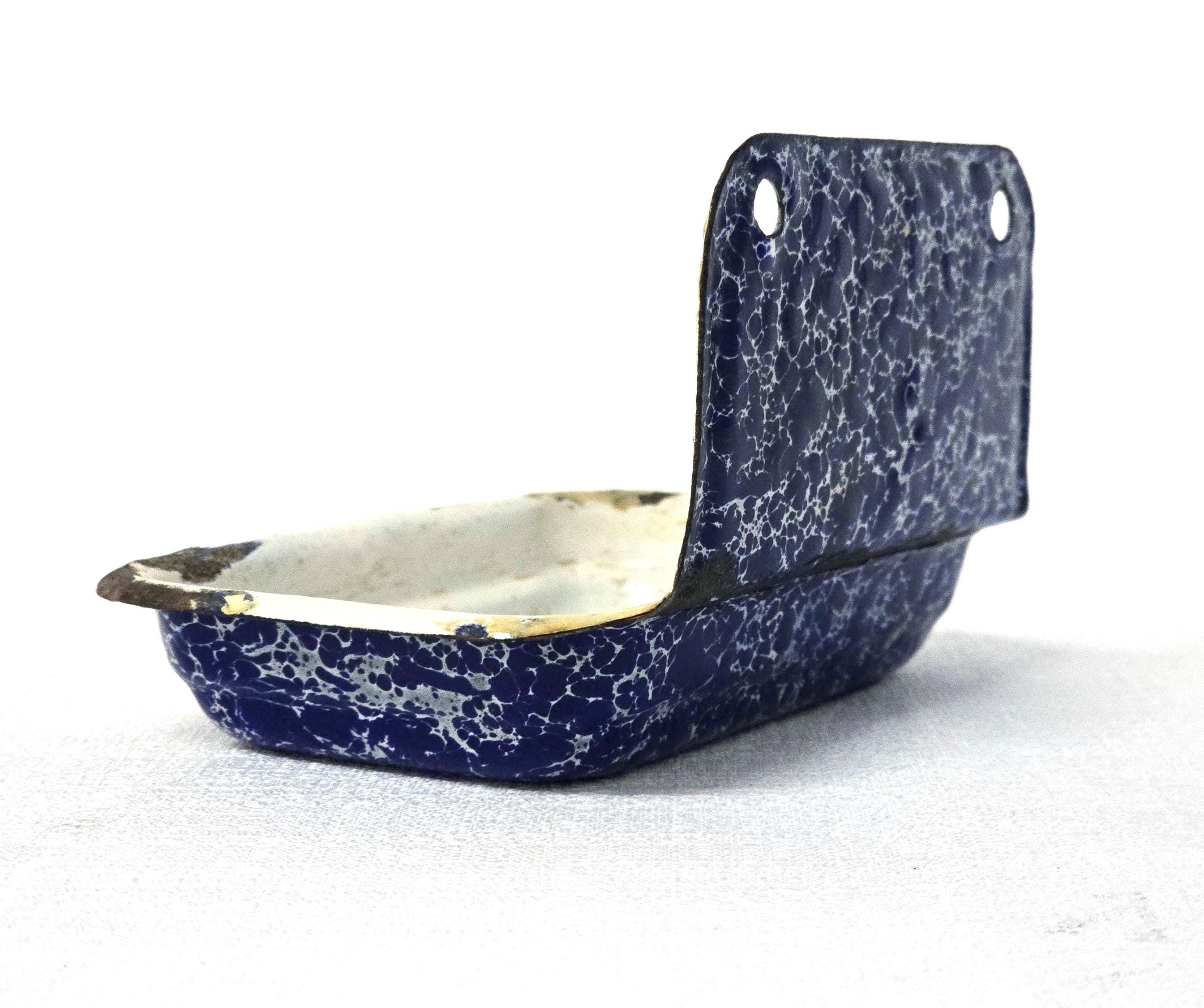 Antique Cobalt Blue Splatter Enamelware Soap Dish