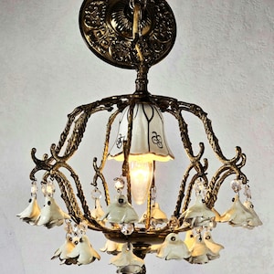 Small White Rose Capodimonte Basket Chandelier