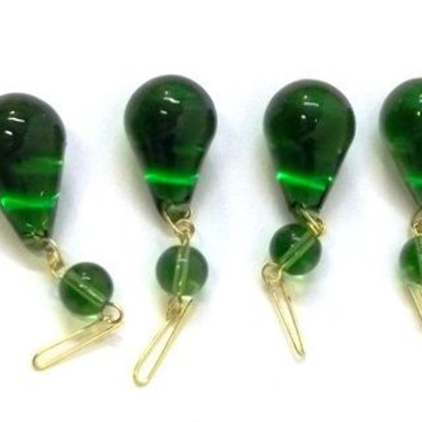 Green Chandelier Crystal Teardrop Prisms, Set of Four 1 1/8"