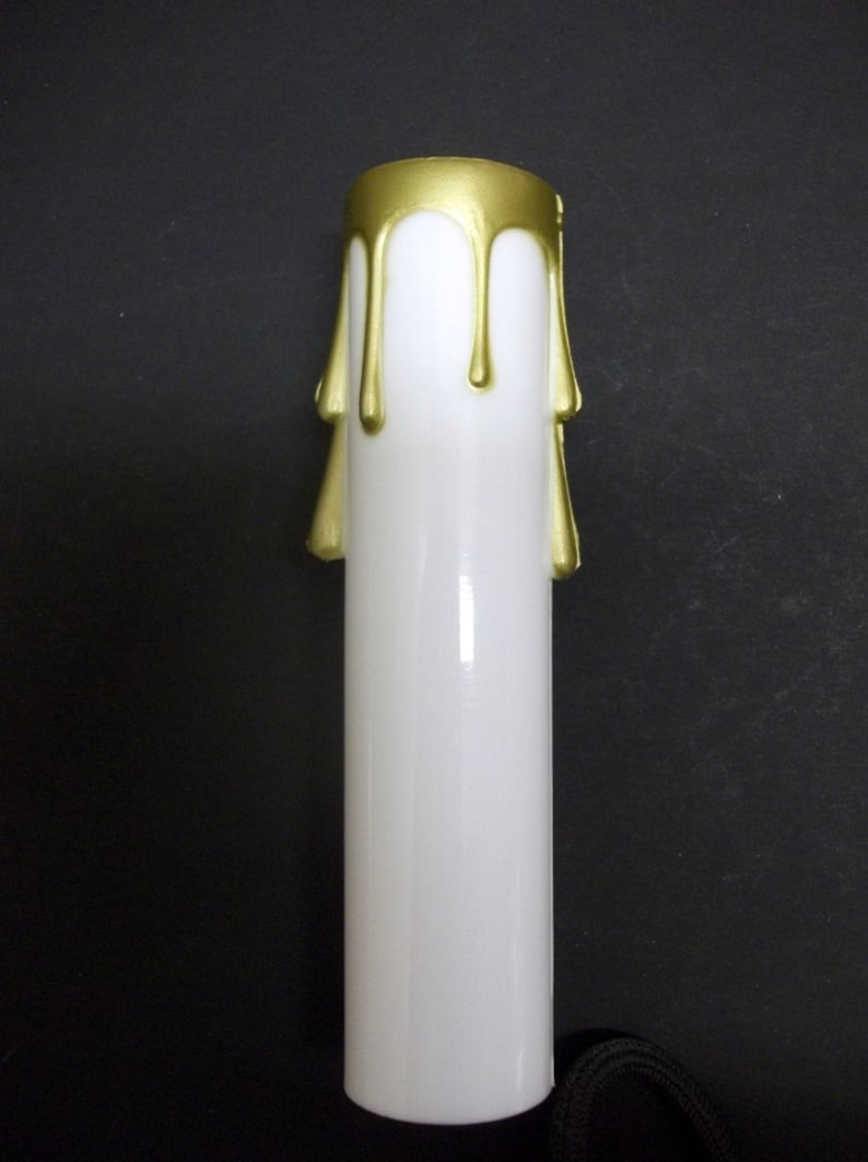 Five Chandelier Candle Covers White Plastic With Gold Drips Etsy
