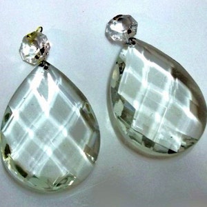 Set of Two 3" Vintage Italian Chandelier Crystal Teardrop Prisms With Diamond Cut Pattern - New Old Stock
