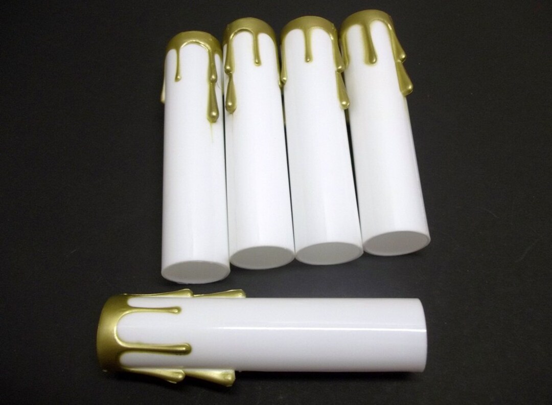 Five Chandelier Candle Covers White Plastic With Gold Drips Candelabra