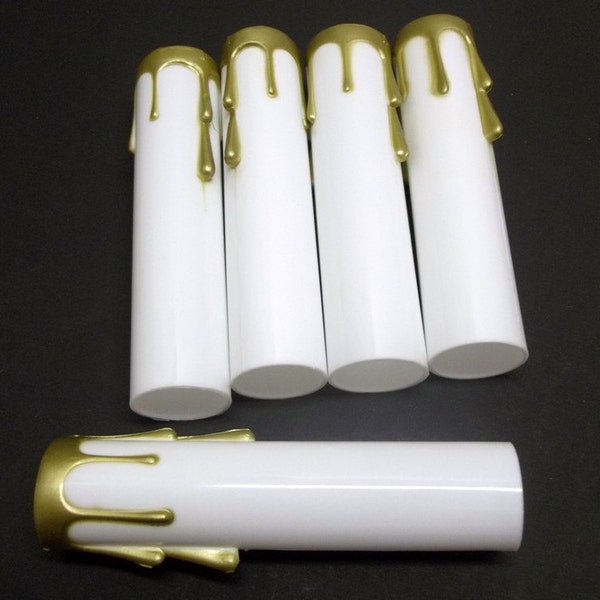 Five Chandelier Candle Covers White Plastic With Gold Drips Candelabra Size Chandelier Candle Sleeve Four Inch Socket Cover Lighting Supply