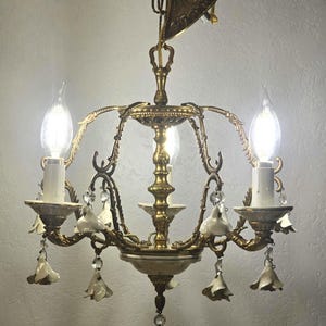 Petite Capodimonte Basket Chandelier with Three Lights and White Porcelain Roses