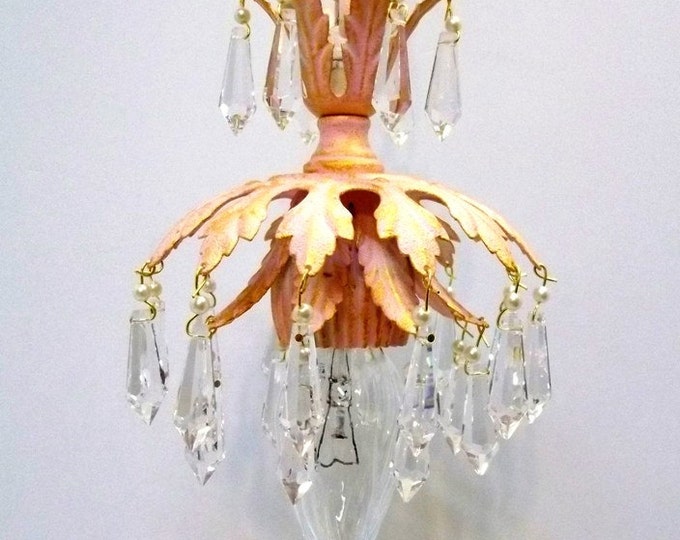 Small Pink Gold Crystal Chandelier Light Pink and Gold Crystal Etsy