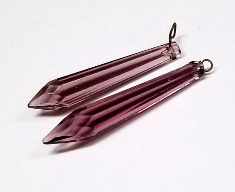 Antique Tiny Amethyst Purple Chandelier Crystal Spear Prisms Set of Two Small Chandelier Crystals 1.5 Jewelry Crafts Wind Chimes Suncatcher
