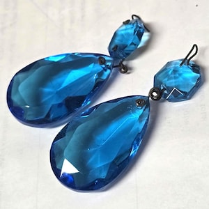 Aqua Turquoise 1 1/2&quot; Czech Chandelier Crystal Teardrops, Set of two