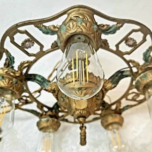 Five Light Art Deco Polychrome Chandelier With Matching Canopy, Rewired