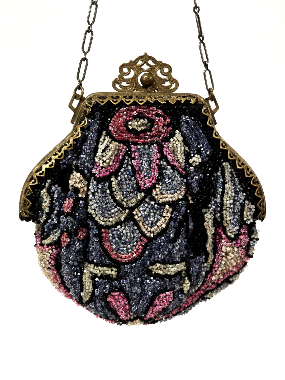 1900s Glass Bead Ornate Metal Filigree Frame Purse Made in Belgium - Etsy