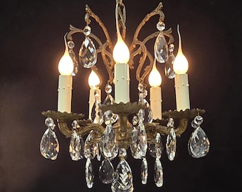 Five Light Petite Crystal Chandelier Dripping With Diamond Cut Crystals