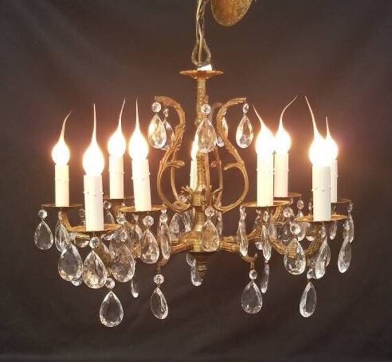 Ten Light Spanish Crystal Chandelier With Diamond Cut Crystals