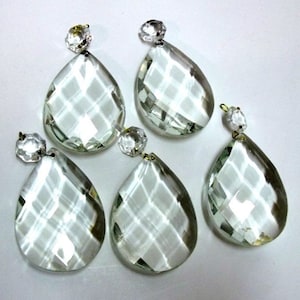 Set of Five 3" Vintage Italian Teardrop Chandelier Crystals with Diamond Pattern