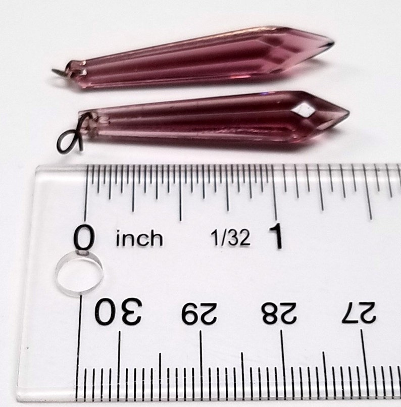 Antique Tiny Amethyst Purple Chandelier Crystal Spear Prisms Set of Two Small Chandelier Crystals 1.5 Jewelry Crafts Wind Chimes Suncatcher