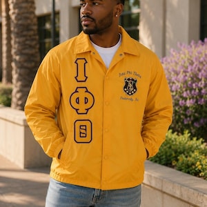 Iota Phi Theta, Greek Line Jacket, Greek Letter Varsity Jacket, Custom Greek Life Jacket, Fraternity Sorority Jacket, Nylon Bomber Jacket