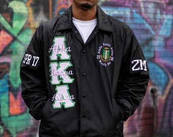 Alpha Kappa Alpha Personalized Greek Nylon Line Jacket | Custom Fraternity & Sorority Crossing Jacket | Embroidered Greek Line Apparel