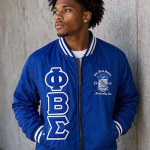 Phi Beta Sigma Custom Greek Letter Satin Jacket, Personalized Fraternity Probate Show Bomber, Embroidered Big Little Crossing Jacket