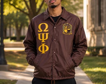 Omega Psi Phi Custom Greek Nylon Line Jacket | Personalized Fraternity & Sorority Crossing Jacket | Embroidered Greek Line Apparel