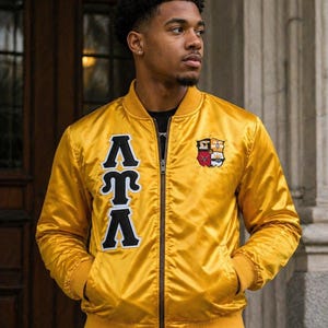 Lambda Upsilon Lambda Custom Greek Letter Satin Jacket | Fraternity & Sorority Embroidered Bomber Jacket | Personalized Greek Apparel