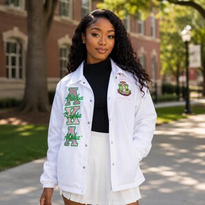 Alpha Kappa Alpha Greek Line Jacket, Greek Letter Varsity Jacket, Custom Greek Life Jacket,Fraternity Sorority Jacket, Nylon Bomber Jacket