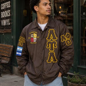 Lambda Upsilon Lambda Personalized Nylon Greek Line Jacket | Custom Embroidered Fraternity & Sorority Letters | Greek Life Crossing Apparel