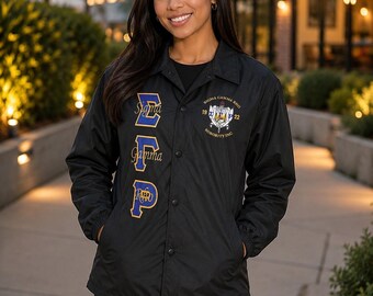 Sigma Gamma Ro | Custom Greek Nylon Jacket | Greek Letter Jacket | Fraternity Sorority Apparel | Greek Life Varsity Style Jacket