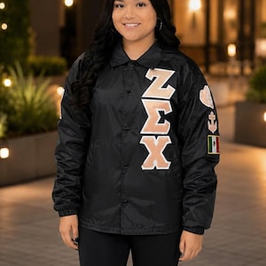 Zeta Sigma Chi, Greek Line Jacket, Greek Letter Varsity Jacket, Custom Greek Life Jacket, Fraternity Sorority Jacket, Nylon Bomber Jacket