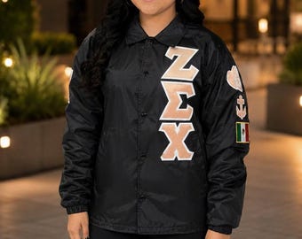 Zeta Sigma Chi, Greek Line Jacket, Greek Letter Varsity Jacket, Custom Greek Life Jacket, Fraternity Sorority Jacket, Nylon Bomber Jacket