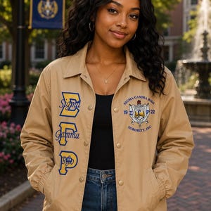 Sigma Gamma Rho Greek Line Jacket, Greek Letter Varsity Jacket, Custom Greek Life Jacket,Fraternity Sorority Jacket, Nylon Bomber Jacket