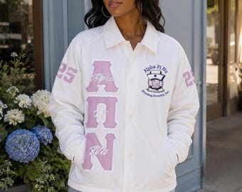 Alpha Pi Nu Greek Line Jacket, Greek Letter Varsity Jacket, Custom Greek Life Jacket, Fraternity Sorority Jacket, Nylon Bomber Jacket