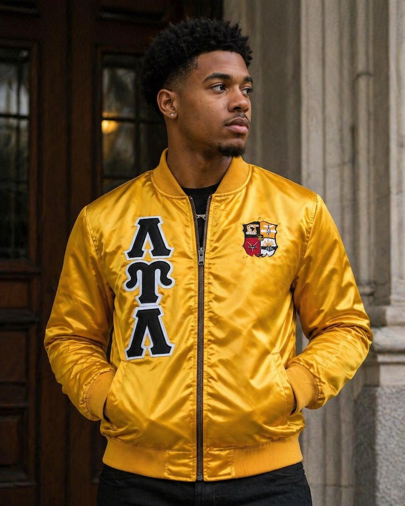 Lambda Upsilon Lambda Custom Greek Letter Satin Jacket | Fraternity & Sorority Embroidered Bomber Jacket | Personalized Greek Apparel