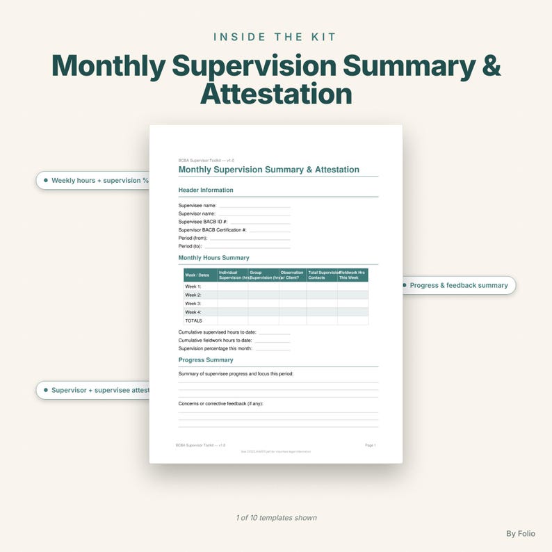 BCBA Supervisor Toolkit | Supervision Agreement Observation Note Monthly Attestation Forms | ABA Supervisor Documentation Kit afbeelding 4