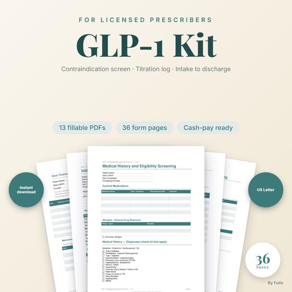 GLP-1 Weight Management Clinic Forms | Medical Intake Consent Titration Log | Fillable PDF Kit for Licensed Providers