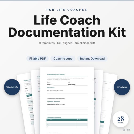 Life Coach Forms Template | Coaching Agreement + Intake + Session Notes + Welcome Packet | ICF-Aligned PDF Kit