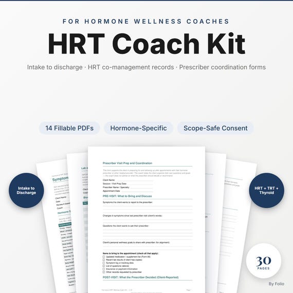HRT Wellness Coach Kit | Hormone Coaching Forms | Symptom Tracker Lab Log Session Notes | Fillable PDF