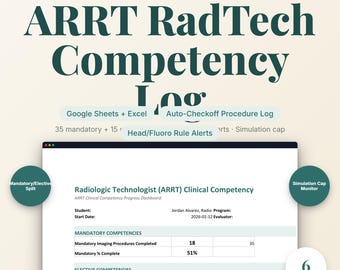 Rad Tech Clinical Competency Tracker | ARRT Radiography Procedure Log | Excel Google Sheets