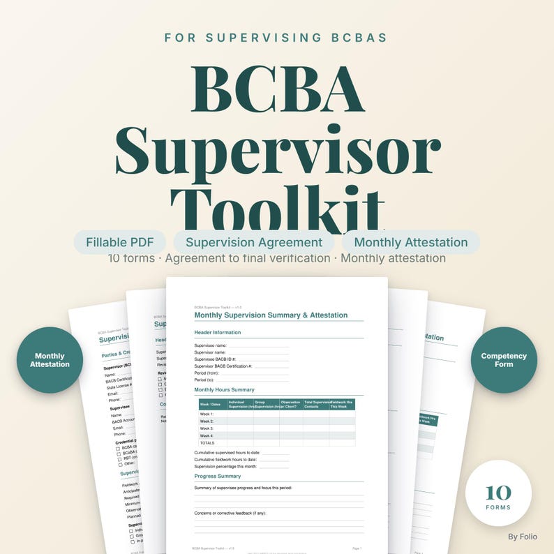 BCBA Supervisor Toolkit | Supervision Agreement Observation Note Monthly Attestation Forms | ABA Supervisor Documentation Kit afbeelding 1