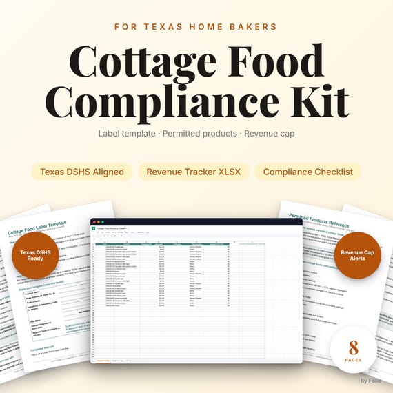 Texas Cottage Food Compliance Kit | Label Template, Permitted Products, Revenue Cap Tracker | Home Bakery