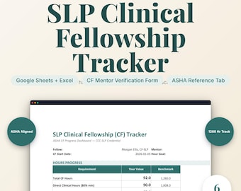 Speech Pathology Clinical Fellowship Tracker | CF Hours Log | Excel Google Sheets for CCC-SLP