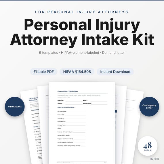 Personal Injury Attorney Intake Template | Contingency Engagement + HIPAA Records + Demand Letter | PDF Kit